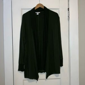 Dark Olive Open Front Sweatshirt Cardigan